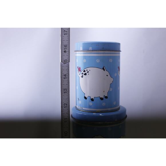 Country Farmhouse Blue Tin Canisters, Farm Animals, Set of Three, Food Storage, - Picture 2 of 3